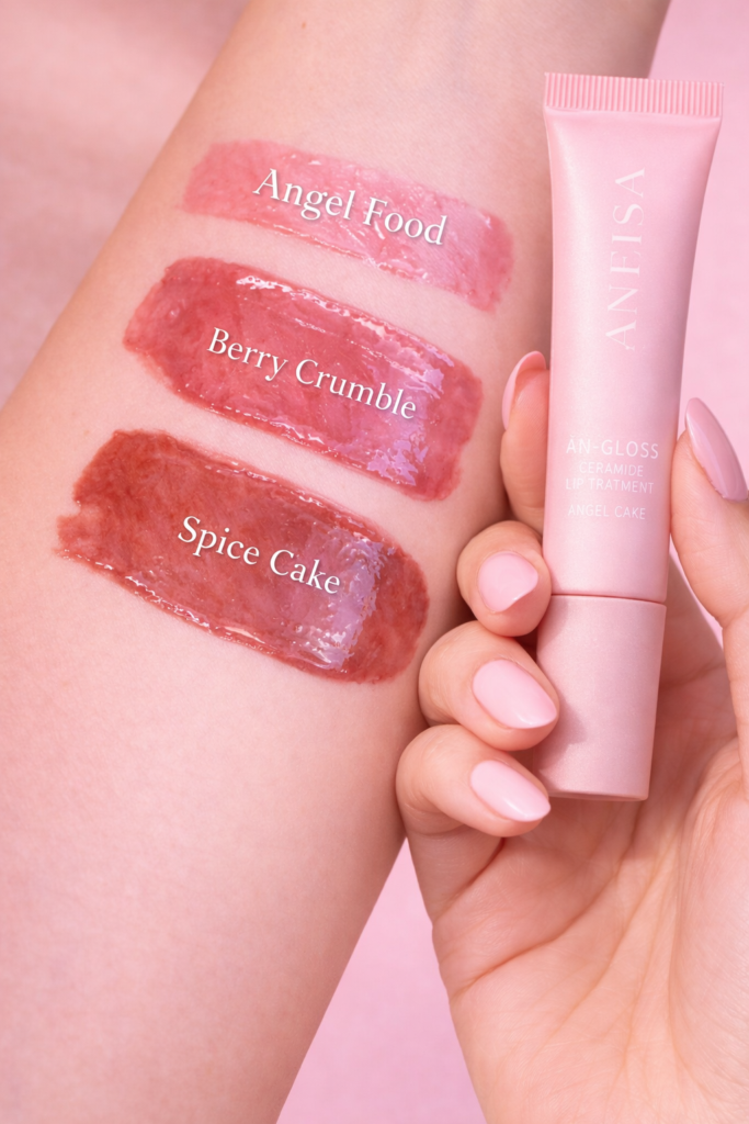 An-Gloss by Anfisa shades. Berry Crumble. Angel Food. Spice Cake. Original.