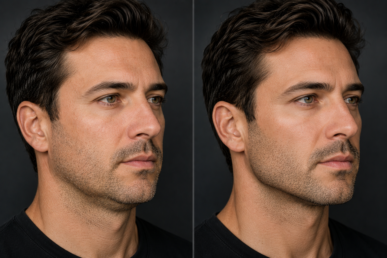 Male jawline filler before and after at Am&eacute;lie Med Spa